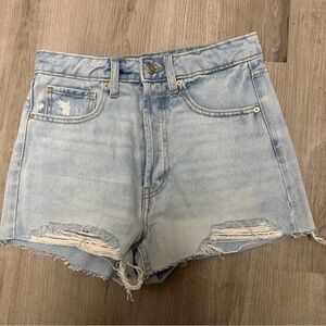 Light Blue Denim Distressed Highest Rise Button Up Shorts 2
